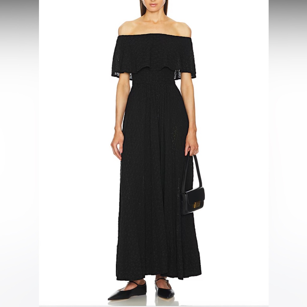 Helsa Eyelet Garden Midi Dress in Black